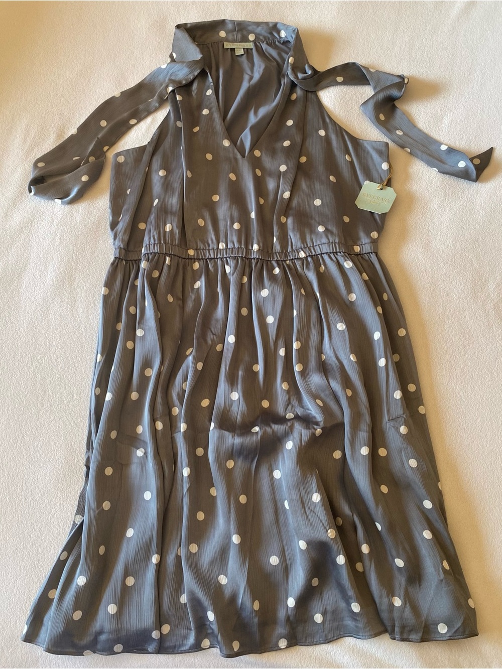 Ryegrass Gray Polka Dot Sleeveless Tie-Neck Dress, Size XXL, NEW WITH TAGS
